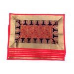 Indian Silk Table Runner with 6 Placemats & 6 Coaster in Red Color Size 16x62